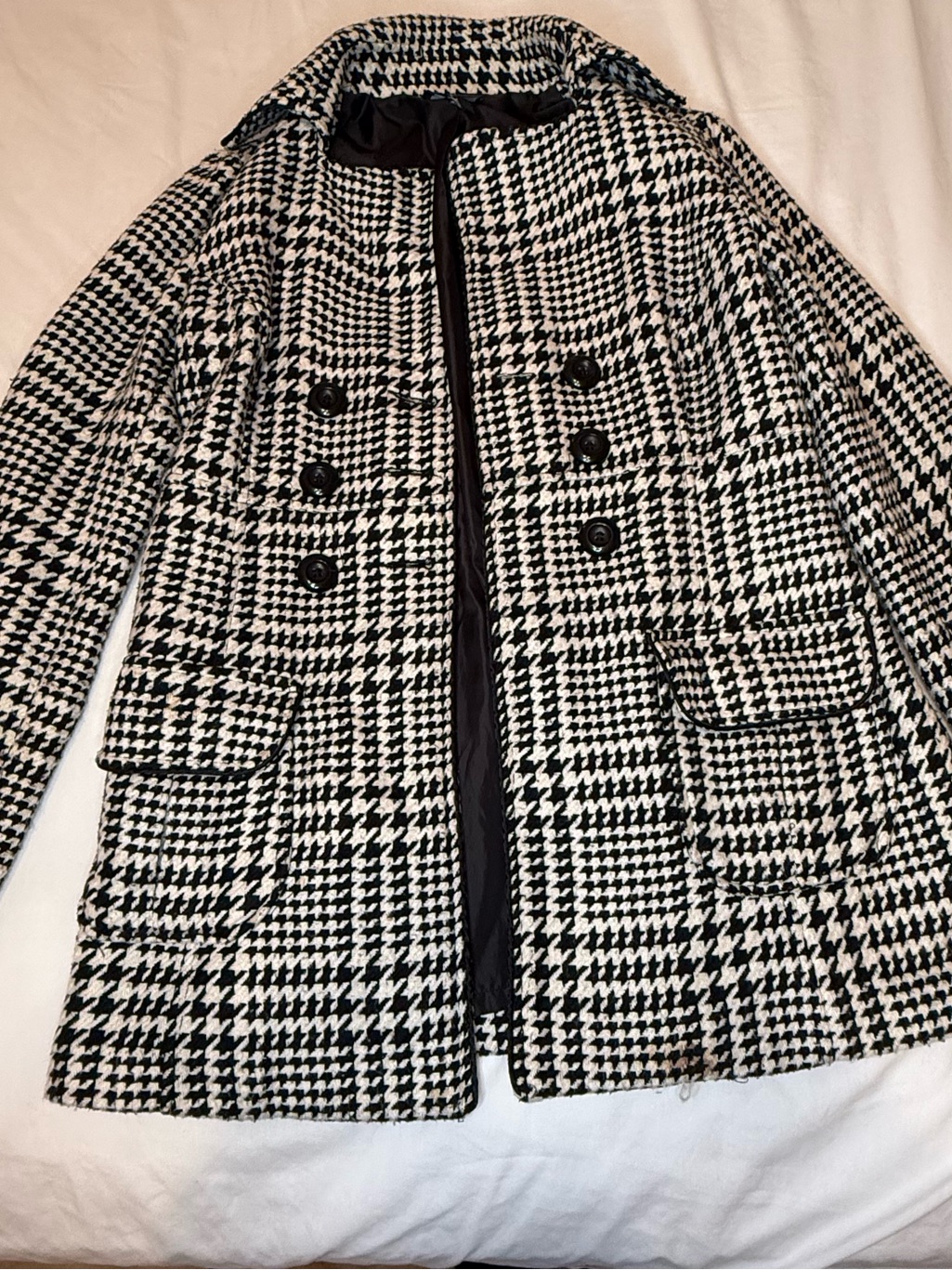 Byer California Black & White Houndstooth Pea Coat